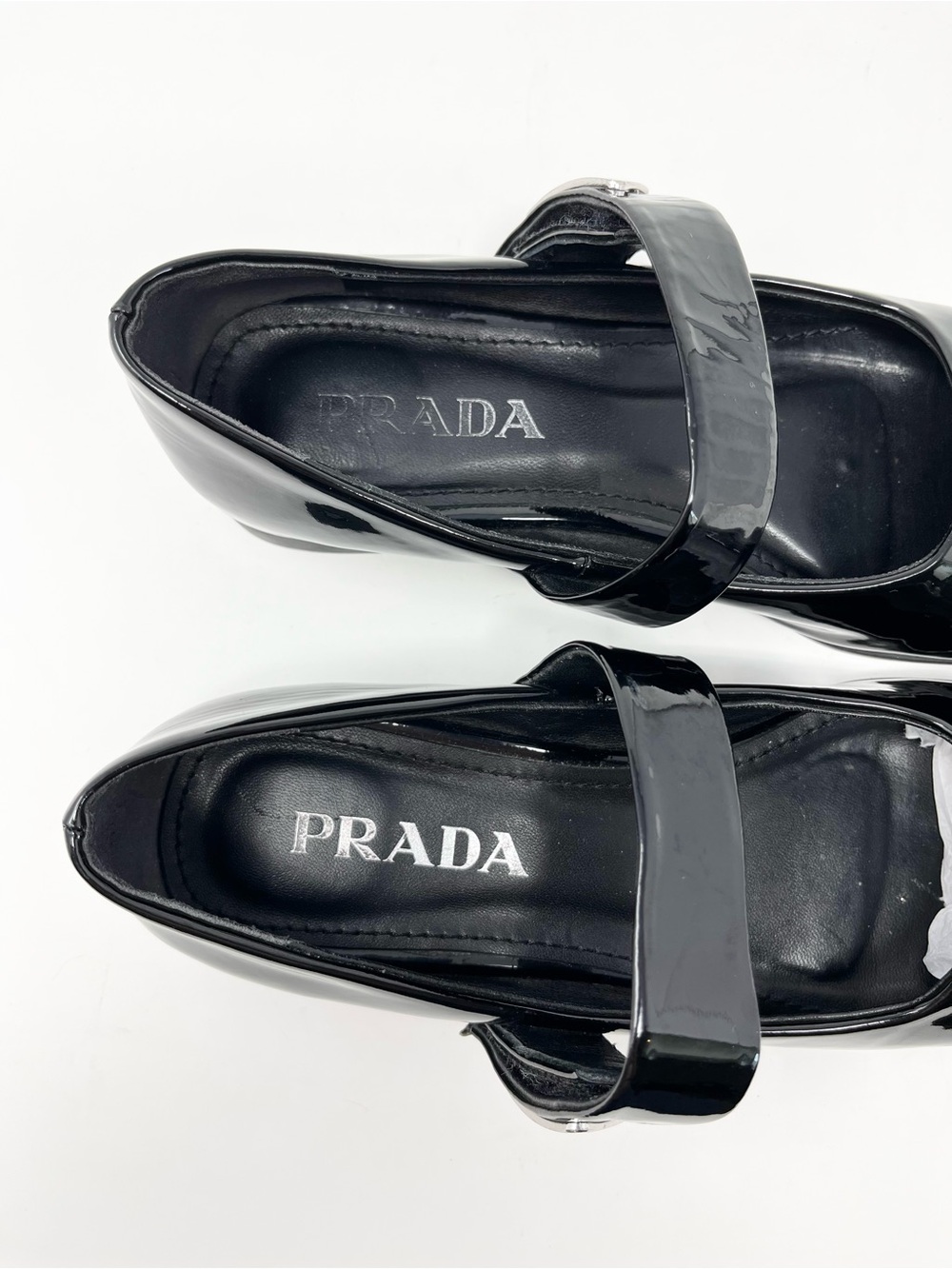 Prada Black Patent Leather Square Toe Triangle Logo Mary Jane Janes Flats 38 8 - Picture 8 of 11